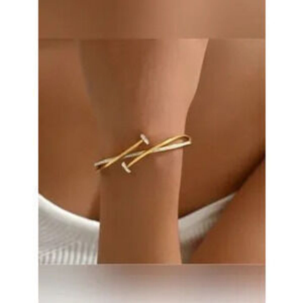 Gold Stainless Steel CZ Screw Head Geometric Bracelet Dainty
